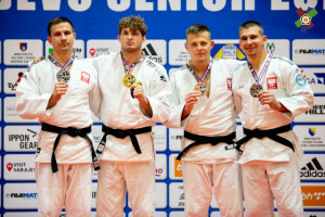 Vég Zsombor (balról a második) mind a négy meccsét ipponnal nyerve lett aranyérmes Forrás: EJU / judoinfo.hu